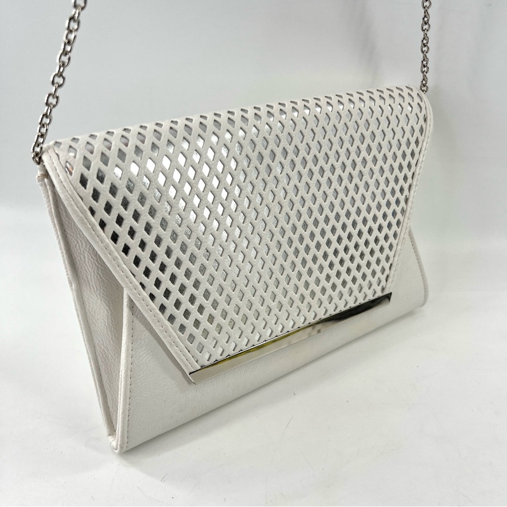 Woven Faux Leather envelope‎ clutch shoulder Bag White Silver lulu Townsend - Picture 3 of 14